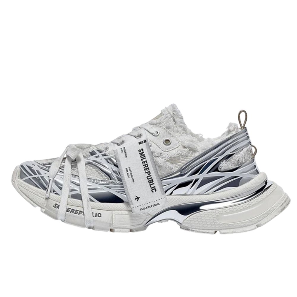 NWOB SMILEREPUBLIC Skyline Silver Mesh Chunky Platform Sneakers Dirty size 40
